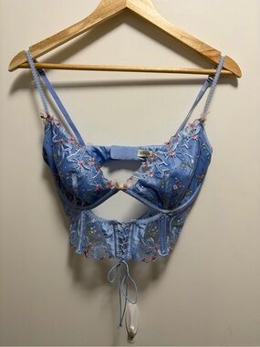 For Love & Lemons Bell Bow blue Floral Bustier Size 36D